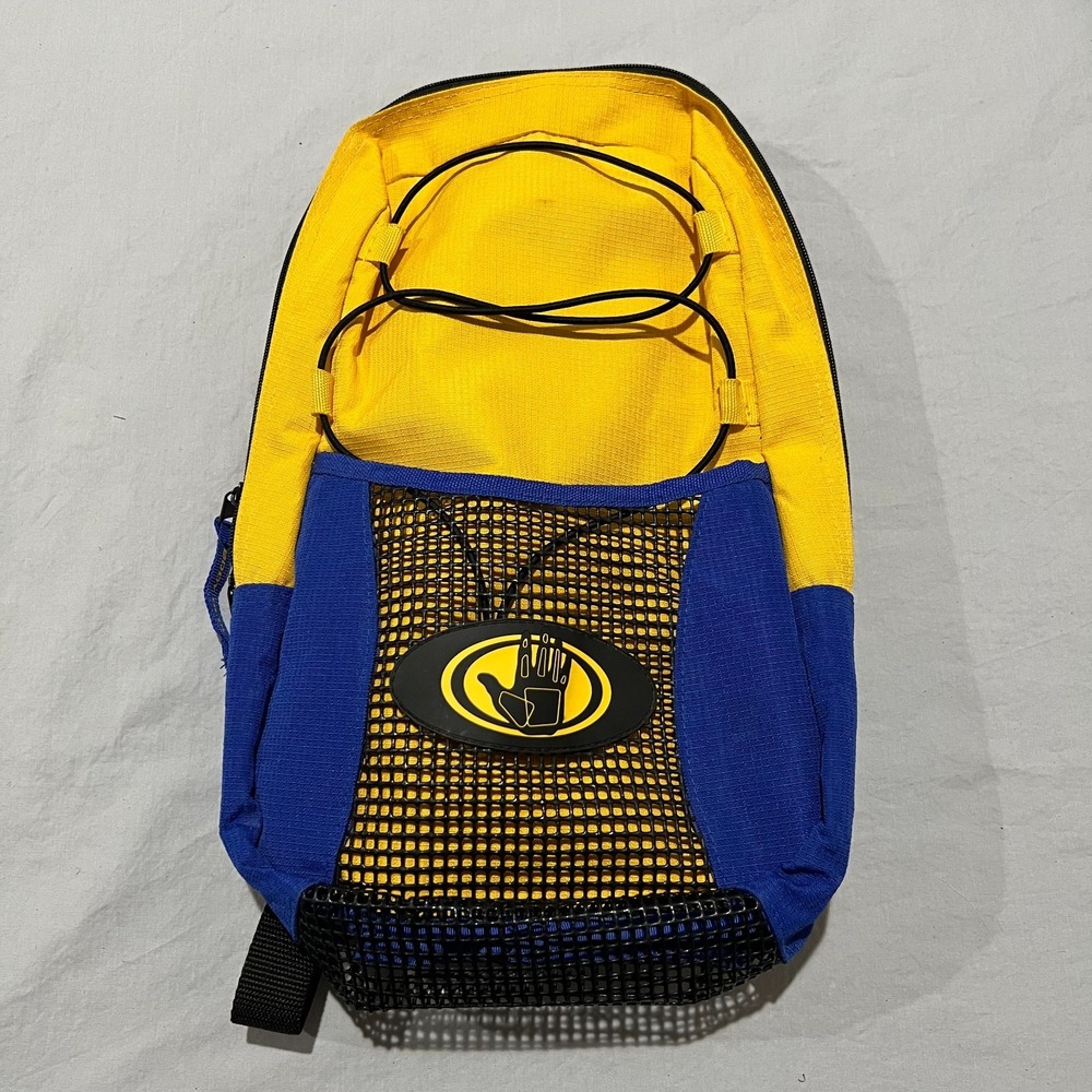 Vintage Body Glove Mens Yellow Blue Surf Snorkel Flippers Beach Backpack